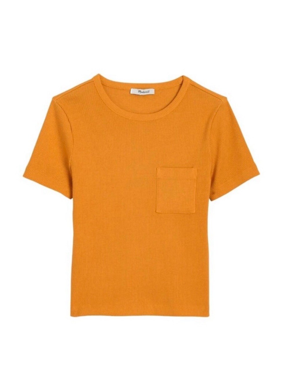 NWT Madewell Garment-Dyed Ribbed Crewneck Pocket Tee in Pollen, Size L